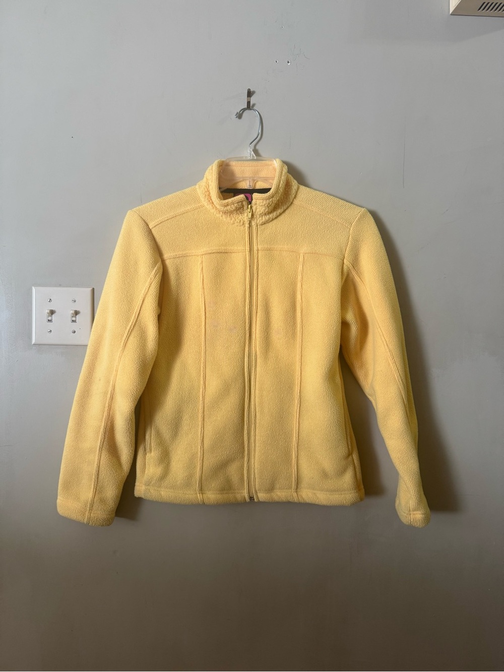 C Factor Woman Vibrant Yellow Waffle Fleece Jacket Sherpa Collar Small S